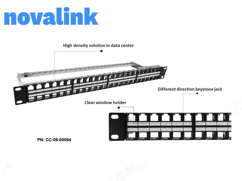 Thanh quản lý cáp Patch panel cat6 48 cổng  Novalink cao cấp lắp tủ rack 19 inch mã CC-06-00064